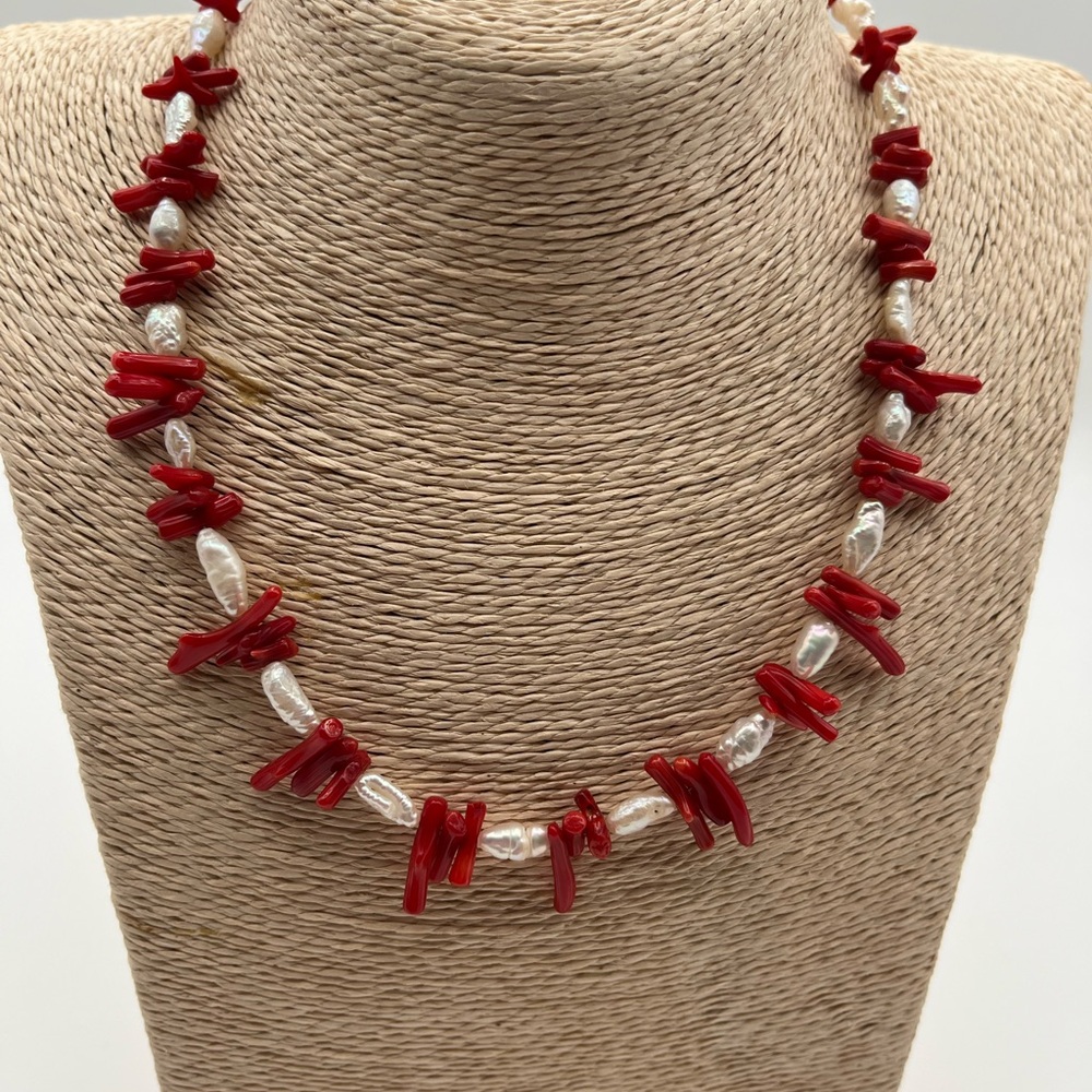 Elegant Red and White Coral Necklace